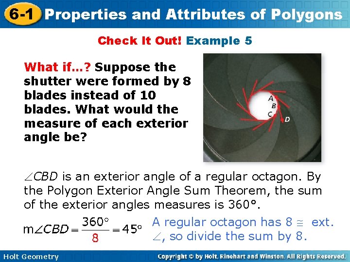 6 -1 Properties and Attributes of Polygons Check It Out! Example 5 What if…?