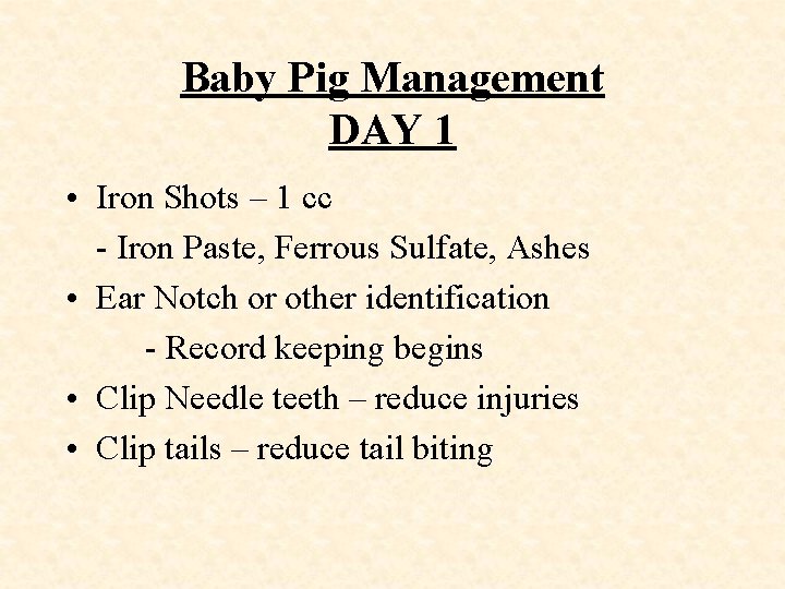 Baby Pig Management DAY 1 • Iron Shots – 1 cc - Iron Paste,