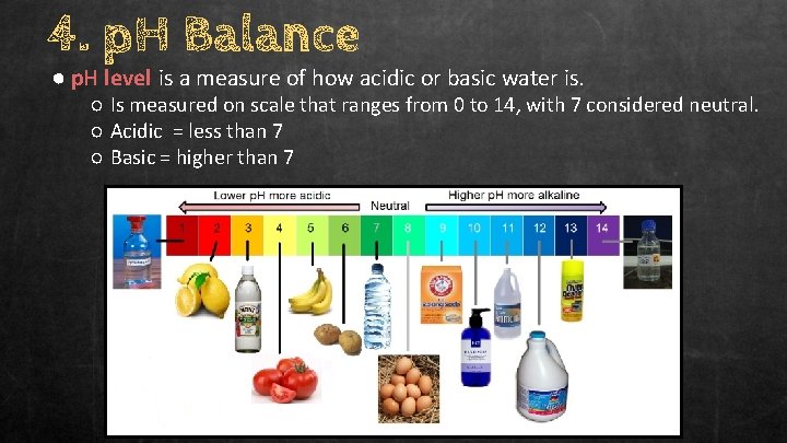 4. p. H Balance ● p. H level is a measure of how acidic