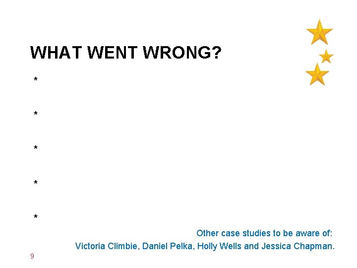 WHAT WENT WRONG? * * * Other case studies to be aware of: Victoria