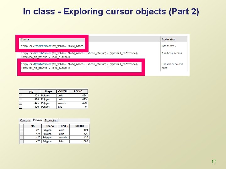 In class - Exploring cursor objects (Part 2) 17 