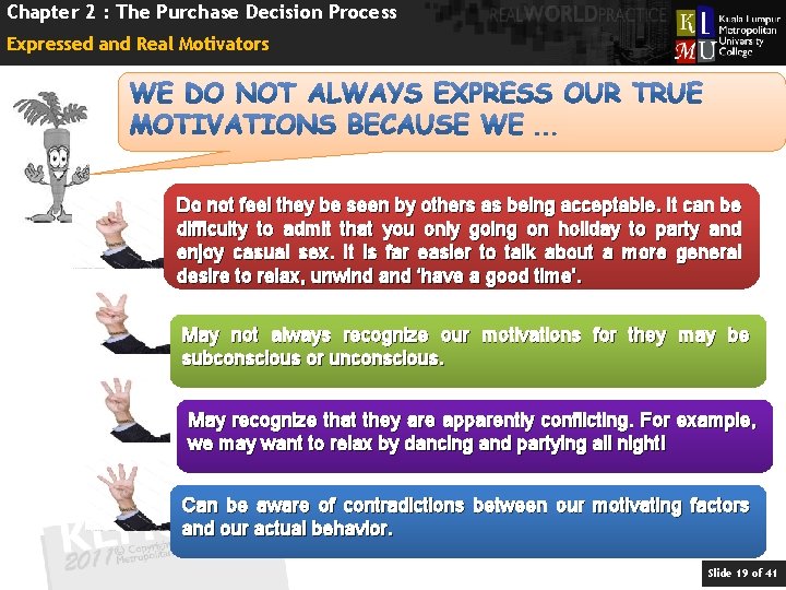 Chapter 2 : The Purchase Decision Process Expressed and Real Motivators Do not feel
