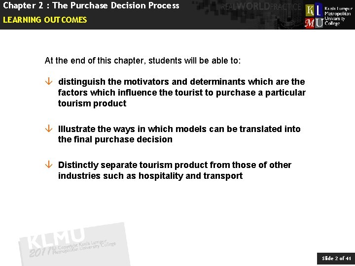 Chapter 2 : The Purchase Decision Process LEARNING OUTCOMES At the end of this