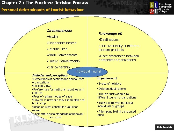 Chapter 2 : The Purchase Decision Process Personal determinants of tourist behaviour Circumstances: Knowledge
