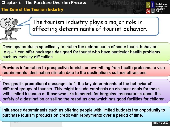 Chapter 2 : The Purchase Decision Process The Role of the Tourism Industry The