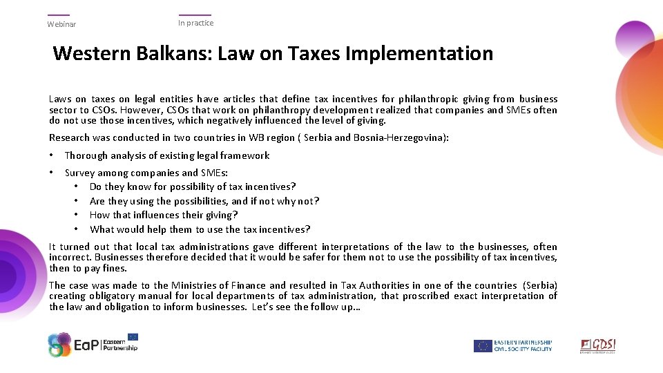 Webinar In practice Western Balkans: Law on Taxes Implementation Laws on taxes on legal