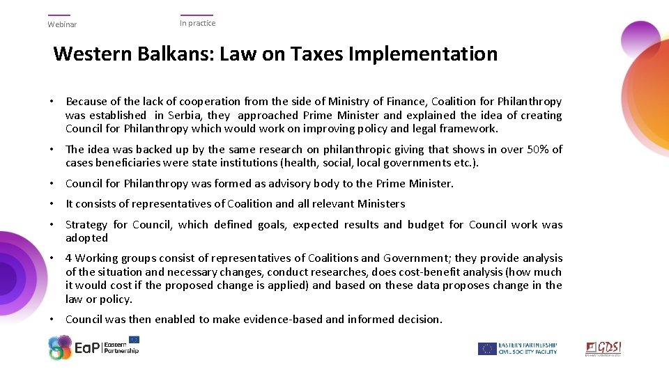 Webinar In practice Western Balkans: Law on Taxes Implementation • Because of the lack