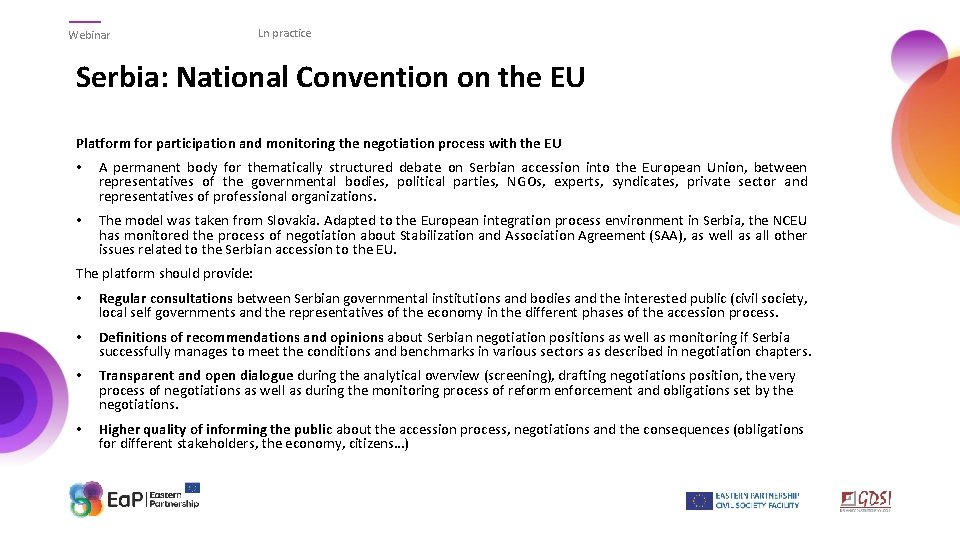 Webinar Ln practice Serbia: National Convention on the EU Platform for participation and monitoring