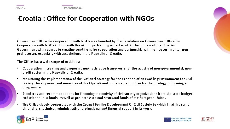 Webinar Partic. Ipation tools Croatia : Office for Cooperation with NGOs Government Office for