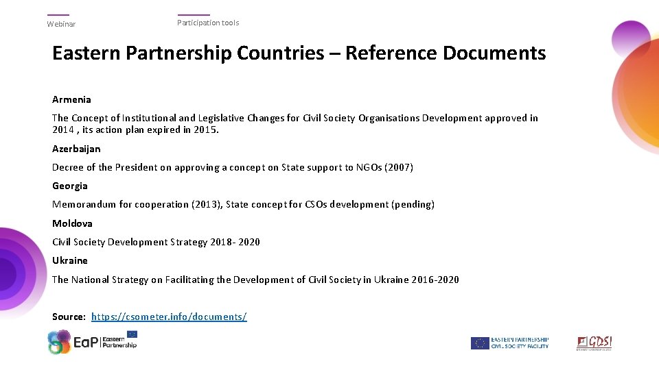 Webinar Participation tools Eastern Partnership Countries – Reference Documents Armenia The Concept of Institutional