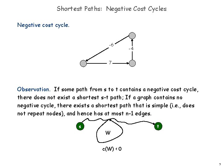 Shortest Paths: Negative Cost Cycles Negative cost cycle. -6 -4 7 Observation. If some Shortest Paths: Negative Cost Cycles Negative cost cycle. -6 -4 7 Observation. If some