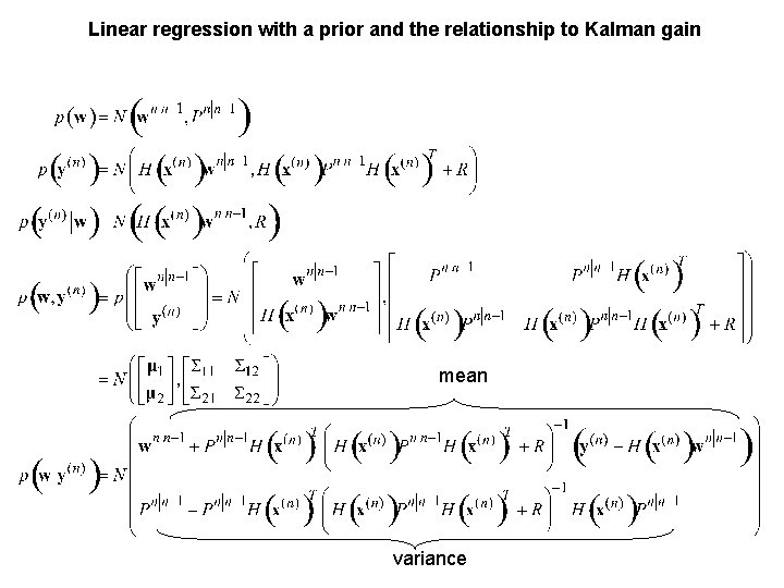 Linear regression with a prior and the relationship to Kalman gain mean variance 