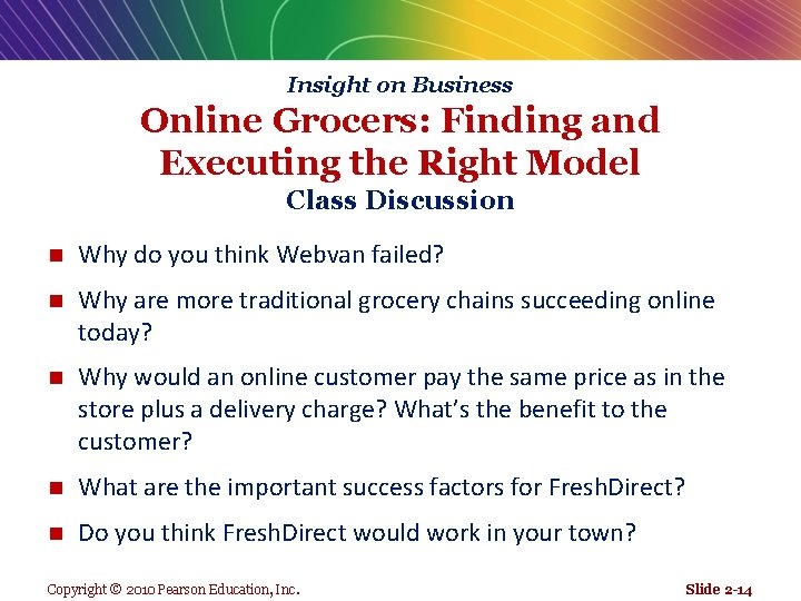 Insight on Business Online Grocers: Finding and Executing the Right Model Class Discussion n