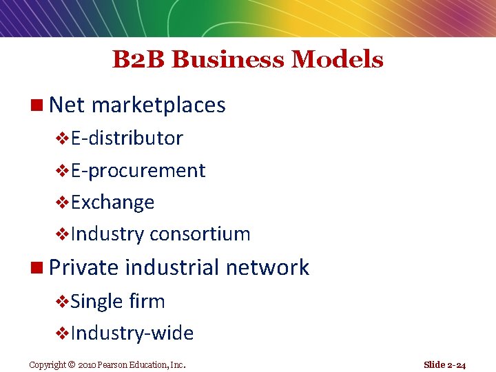 B 2 B Business Models n Net marketplaces v. E-distributor v. E-procurement v. Exchange