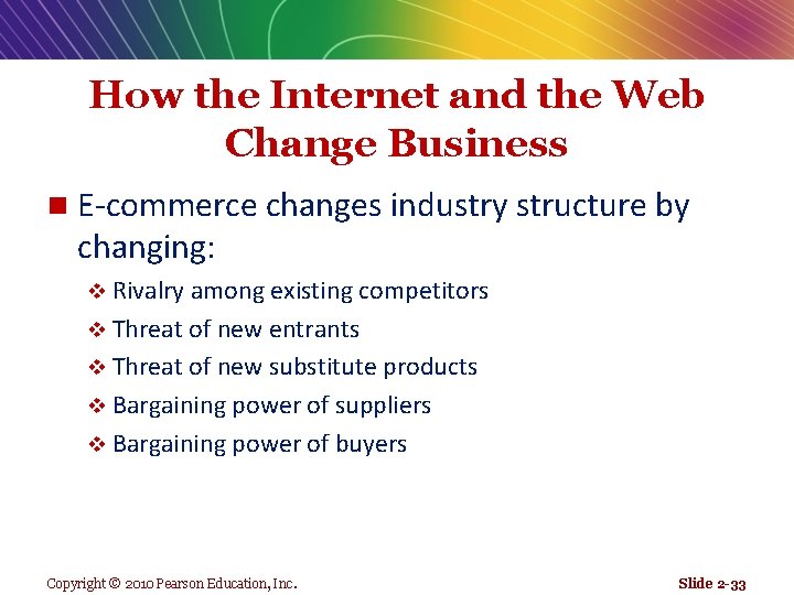 How the Internet and the Web Change Business n E-commerce changes industry structure by