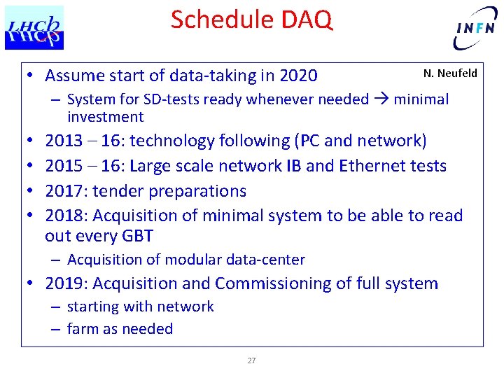 Schedule DAQ • Assume start of data-taking in 2020 N. Neufeld – System for