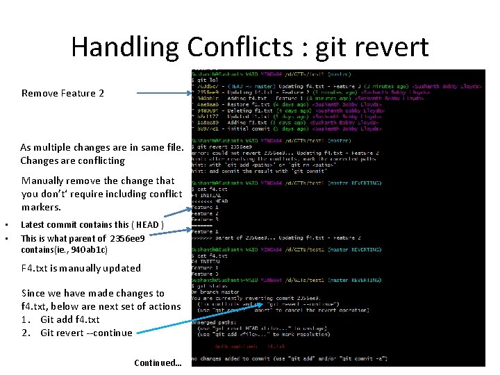 Handling Conflicts : git revert Remove Feature 2 As multiple changes are in same