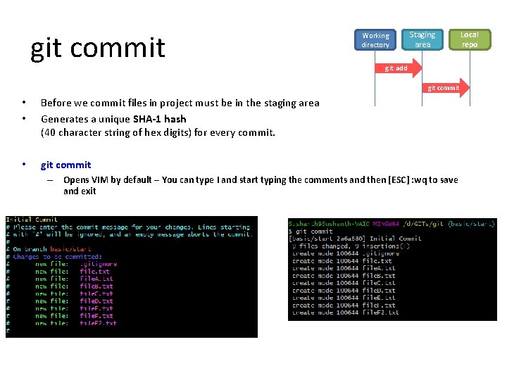 git commit Working directory Staging area git add git commit • • Before we