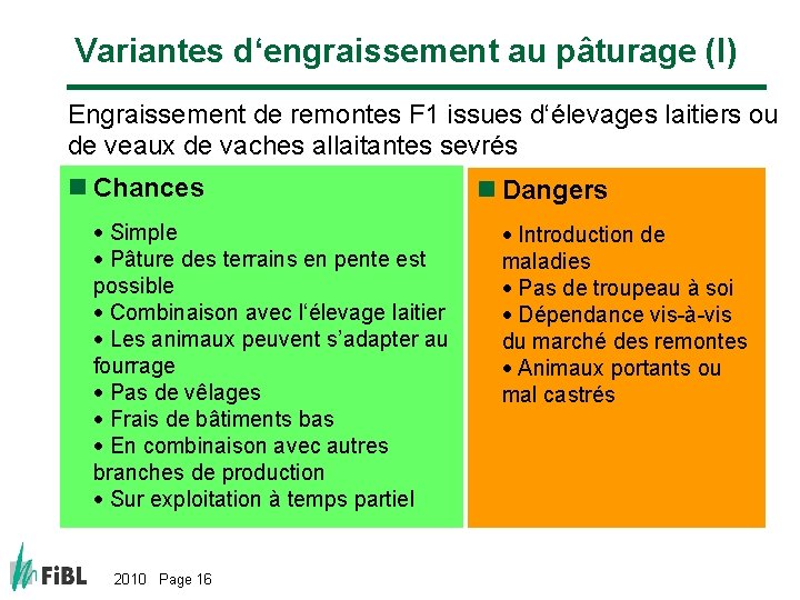 Variantes d‘engraissement au pâturage (I) Engraissement de remontes F 1 issues d‘élevages laitiers ou