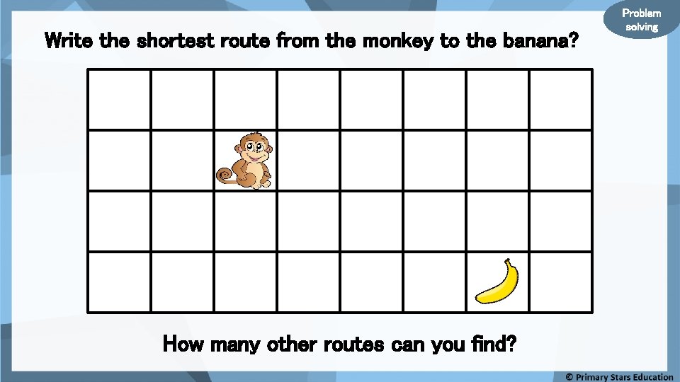 Write the shortest route from the monkey to the banana? How many other routes