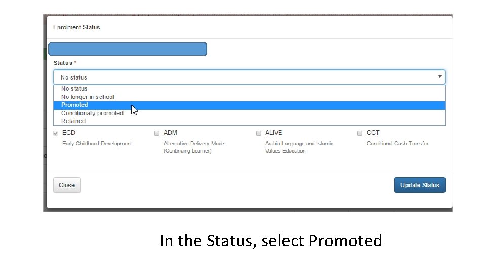 In the Status, select Promoted 