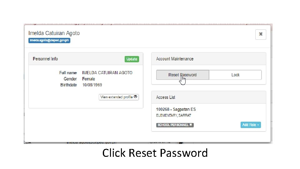 Click Reset Password 