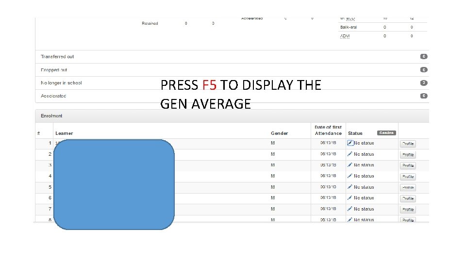 PRESS F 5 TO DISPLAY THE GEN AVERAGE 