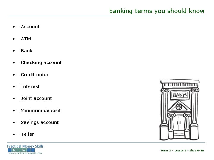 banking terms you should know • Account • ATM • Bank • Checking account