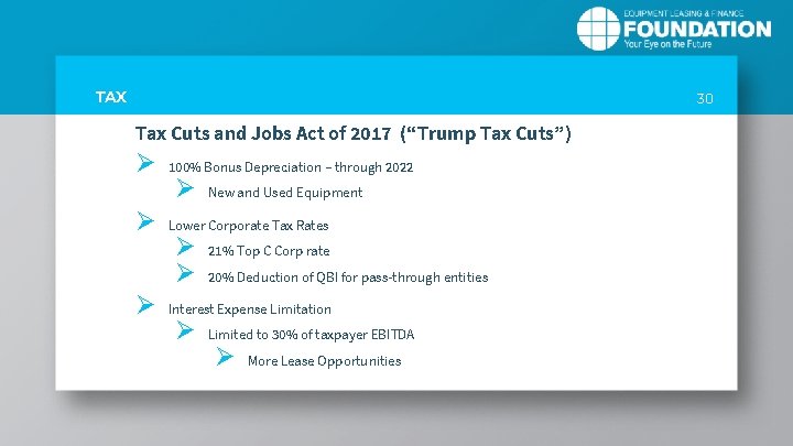 TAX 30 Tax Cuts and Jobs Act of 2017 (“Trump Tax Cuts”) Ø Ø