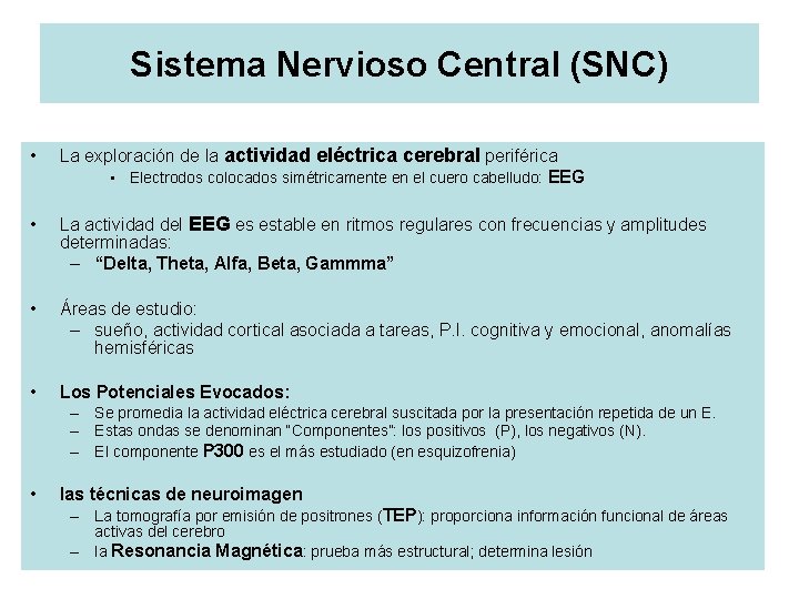 Sistema Nervioso Central (SNC) • La exploración de la actividad eléctrica cerebral periférica •