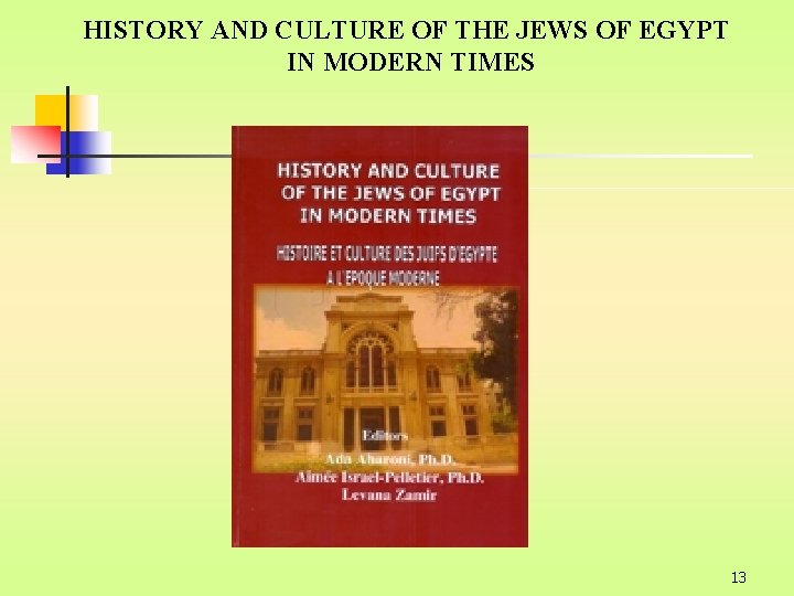 HISTORY AND CULTURE OF THE JEWS OF EGYPT IN MODERN TIMES 13 