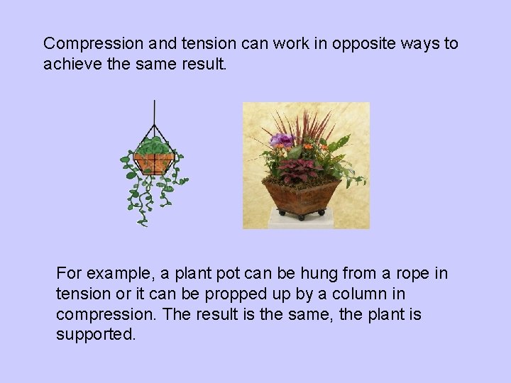 Compression and tension can work in opposite ways to achieve the same result. For