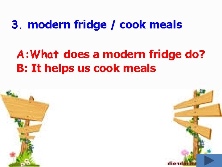 3. modern fridge / cook meals A: What does a modern fridge do? B: