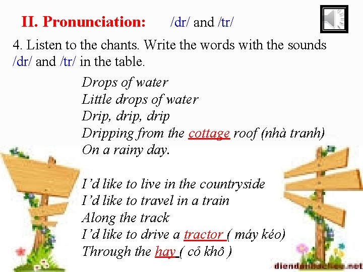 II. Pronunciation: /dr/ and /tr/ 4. Listen to the chants. Write the words with