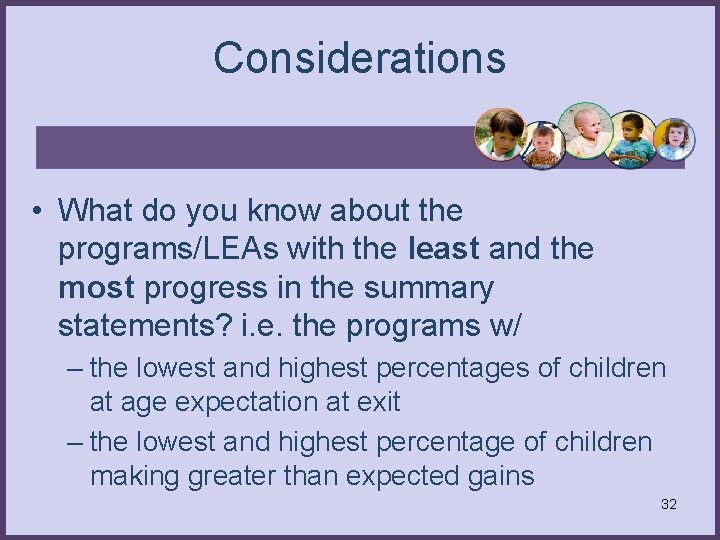 Considerations • What do you know about the programs/LEAs with the least and the