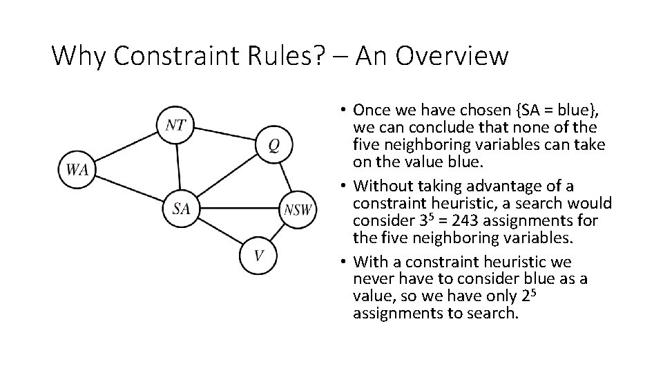 Why Constraint Rules? – An Overview • Once we have chosen {SA = blue},