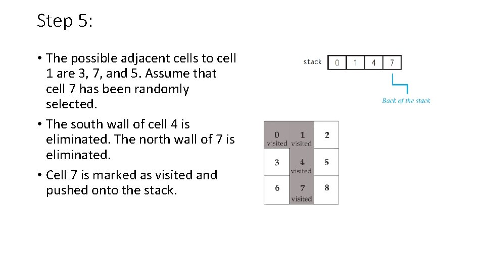 Step 5: • The possible adjacent cells to cell 1 are 3, 7, and