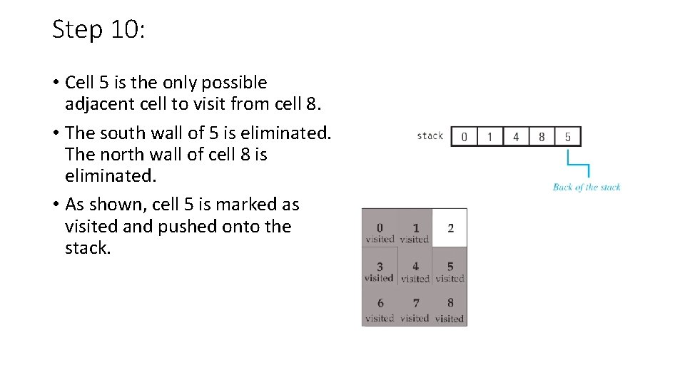 Step 10: • Cell 5 is the only possible adjacent cell to visit from