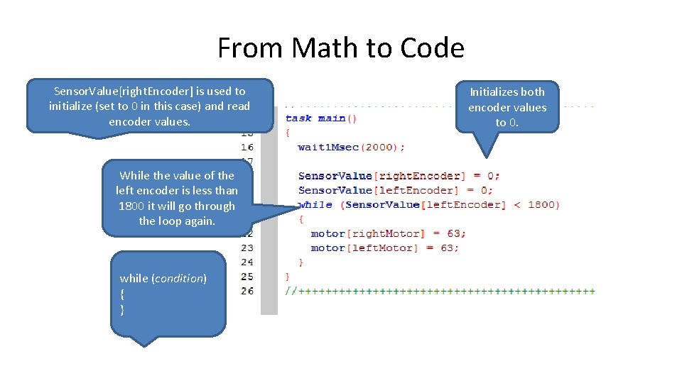 From Math to Code Sensor. Value[right. Encoder] is used to initialize (set to 0