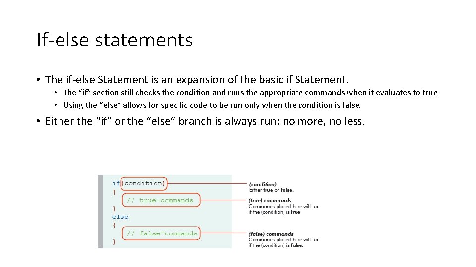 If-else statements • The if-else Statement is an expansion of the basic if Statement.