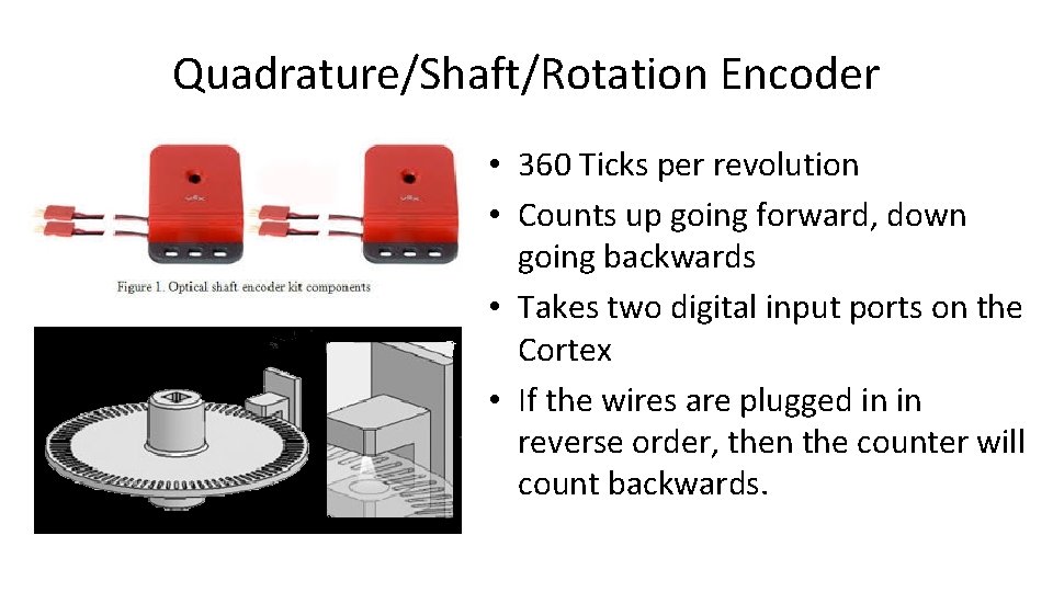 Quadrature/Shaft/Rotation Encoder • 360 Ticks per revolution • Counts up going forward, down going