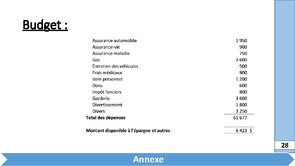 Budget : 28 Annexe 