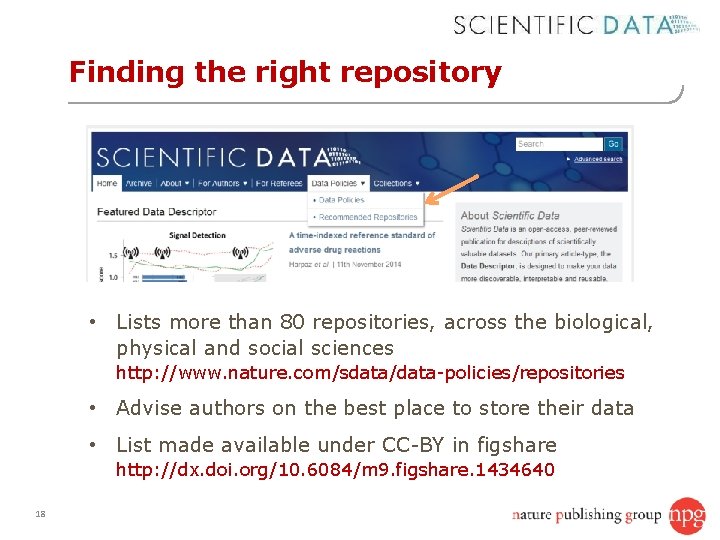 Finding the right repository • Lists more than 80 repositories, across the biological, physical