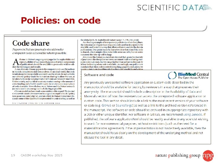 Policies: on code 19 CASIM workshop Nov 2015 