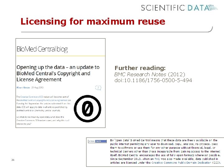 Licensing for maximum reuse Further reading: BMC Research Notes (2012) doi: 10. 1186/1756 -0500