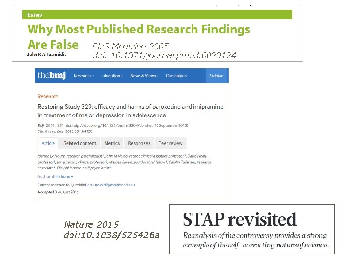Plo. S Medicine 2005 doi: 10. 1371/journal. pmed. 0020124 Nature 2015 doi: 10. 1038/525426
