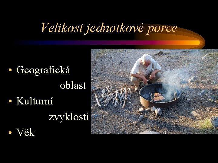 Velikost jednotkové porce • Geografická oblast • Kulturní zvyklosti • Věk 