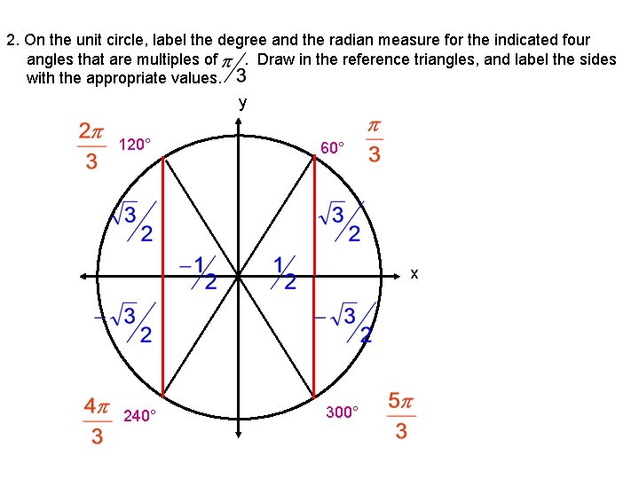 2. On the unit circle, label the degree and the radian measure for the