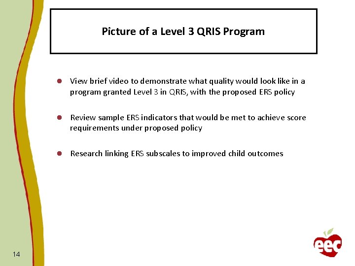 Picture of a Level 3 QRIS Program 14 l View brief video to demonstrate