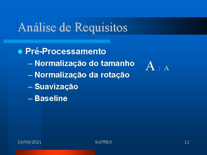 Análise de Requisitos Pré-Processamento – Normalização do tamanho – Normalização da rotação – Suavização